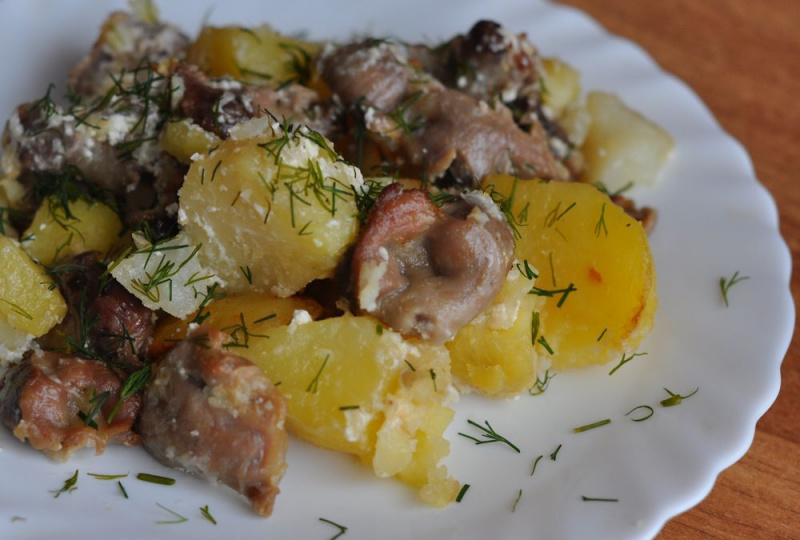 Желудки куриные, тушенные с картошкой