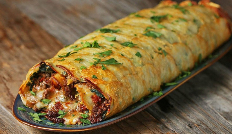 Картофельные рулетики с фаршем